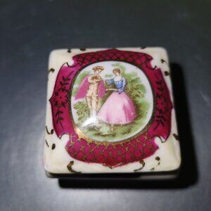 Vintage Small Victoria TMJ Japan Porcelain Trinket Box 2" x 2"
